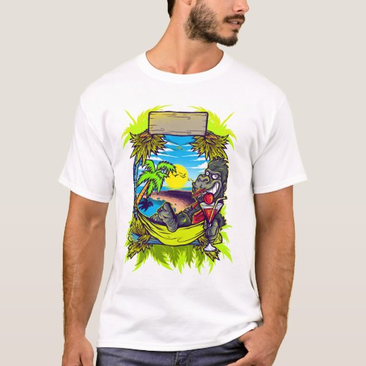 カラフル予測できなゴリラ熱帯島 Tシャツ (正面)