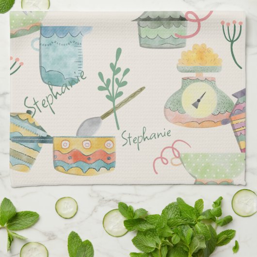 カラフル予測できなレトロテーマパーソナライズされた キッチンタオル (折り畳み)