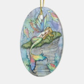 カラフル人魚と鯉魚ファンタジーアート セラミックオーナメント (左)