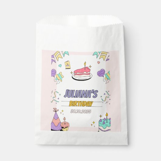 カラフル例誕生日パーティー フェイバーバッグ (正面)