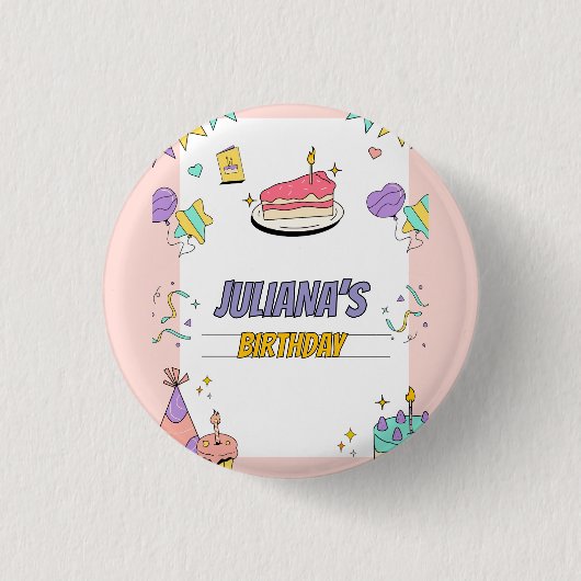 カラフル例誕生日パーティー 缶バッジ (正面)
