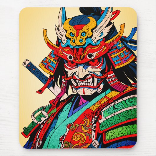 カラフル侍武士 - 日本の武士道 マウスパッド (正面)