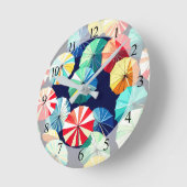 カラフル傘 ラウンド壁時計 (傾斜)