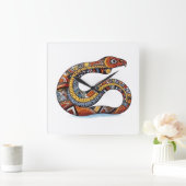 カラフル元スタイル絵画のヘビ スクエア壁時計 (ホーム)