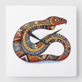 カラフル元スタイル絵画のヘビ スクエア壁時計