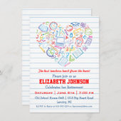 カラフル先生ハート退職パーティー招待状 招待状 (正面/裏面)