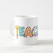 カラフル先生ワードアートおもしろい コーヒーマグカップ (正面左)