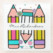 カラフル先生名鉛筆の漫画 ガラスコースター (正面)