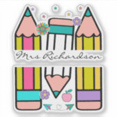 カラフル先生名鉛筆の漫画 シール (正面)