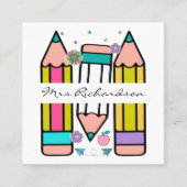 カラフル先生名鉛筆の漫画 スクエア名刺 (正面)