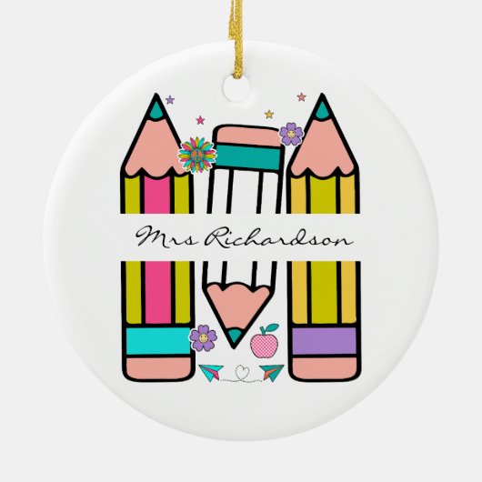 カラフル先生名鉛筆の漫画 セラミックオーナメント (裏面)