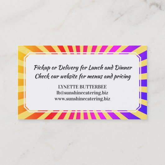 カラフル光線レモンシェフのケイタリングビジネスカード 名刺 (裏面)