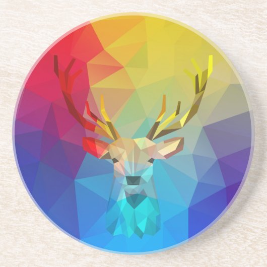 カラフル八角形の鹿と背景 コースター (正面)
