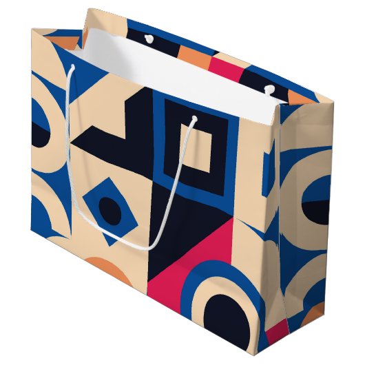 カラフル円の幾何学的パターン ラージペーパーバッグ (正面アングル)