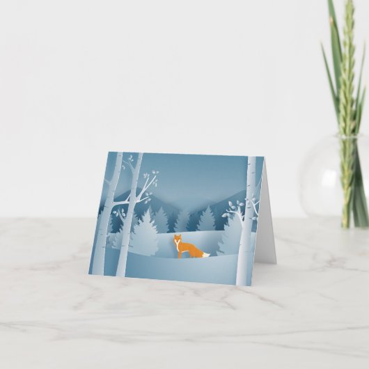 カラフル冬の赤キツネ ノートカード (正面)