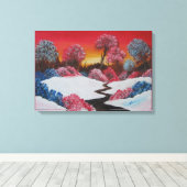 カラフル冬の雪の赤い夕日のキャンバス印刷 キャンバスプリント (インサイチュ (ウッドフロア))