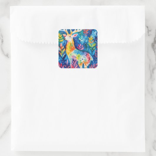 カラフル冬の鹿の水色 スクエアシール (バッグ)