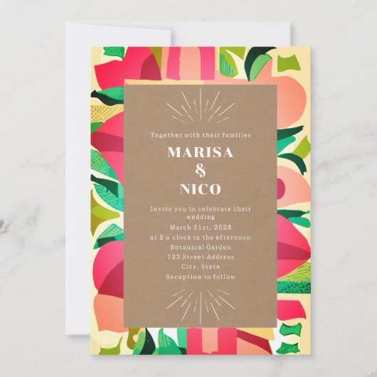 カラフル切り出しカード株式抽象芸術結婚の 招待状 (正面)