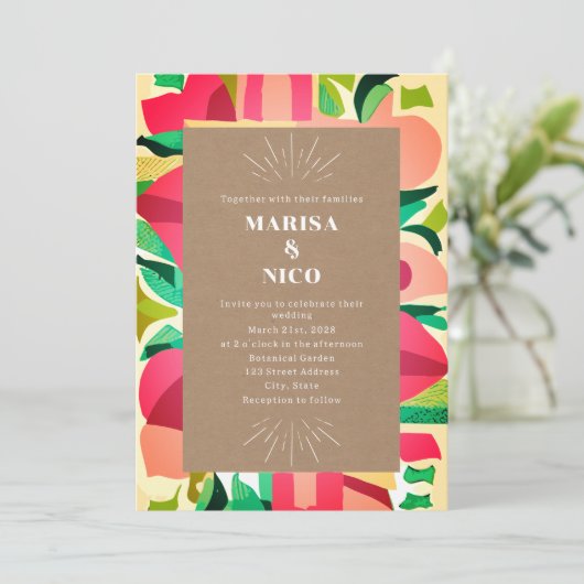 カラフル切り出しカード株式抽象芸術結婚の 招待状 (スタンド正面)