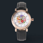 カラフル刺フェイク縫フローラスタイリッシュ女性 腕時計<br><div class="desc">フェイク刺カラフルしゅうフローラスタイリッシュ女性はパステルの緑の背景にフェイク、ピンク、紫、オレンジと赤のトレンディーカラフル刺しゅうフローラを備えている。Evco Studio www.zazzle.com/store/evcostudioによって作成</div>