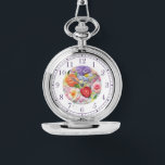 カラフル刺フェイク縫フローラスタイリッシュ女性 腕時計<br><div class="desc">フェイク刺カラフルしゅうフローラスタイリッシュ女性はパステルの緑の背景にフェイク、ピンク、紫、オレンジと赤のトレンディーカラフル刺しゅうフローラを備えている。Evco Studio www.zazzle.com/store/evcostudioによって作成</div>