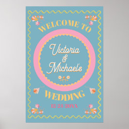 カラフル刺モダンしゅう結婚歓迎 ポスター