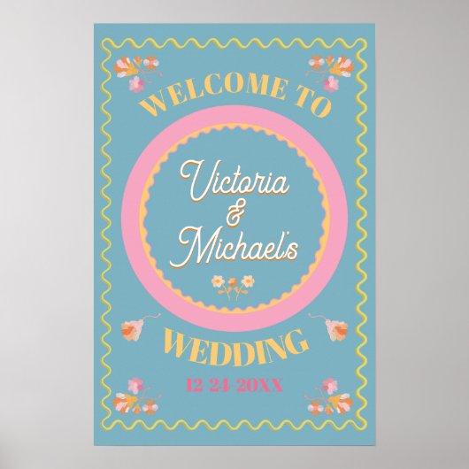 カラフル刺モダンしゅう結婚歓迎 ポスター (正面)