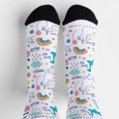 カラフル動物や言葉のパターン ソックス (上部)