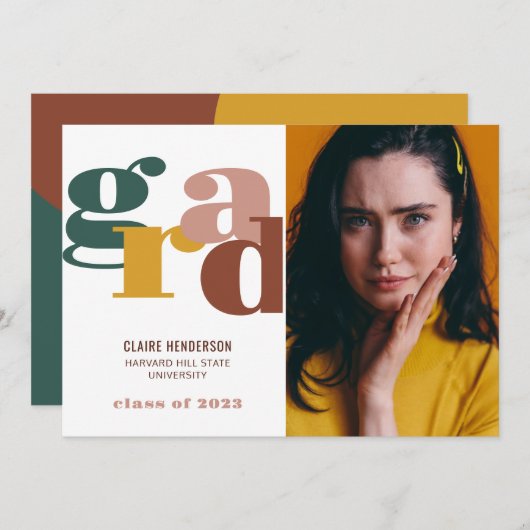 カラフル卒業モダンレトロはっきりした 案内状 (正面/裏面)