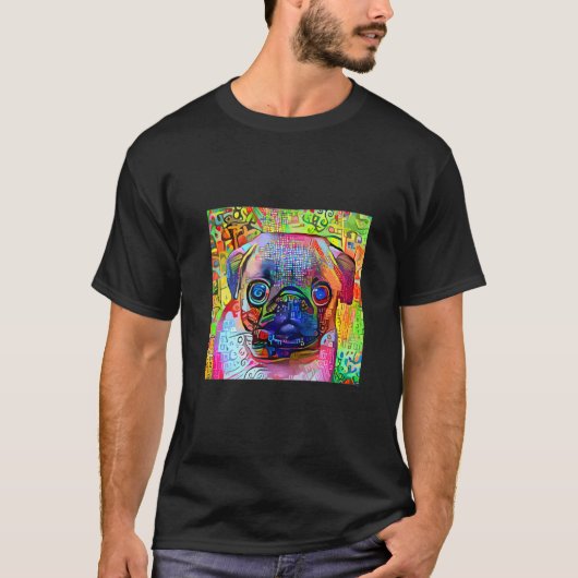 カラフル印象派パグ犬 Tシャツ (正面)