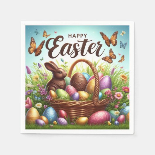 カラフル卵の入ったハッピーイースター スタンダードカクテルナプキン (正面)