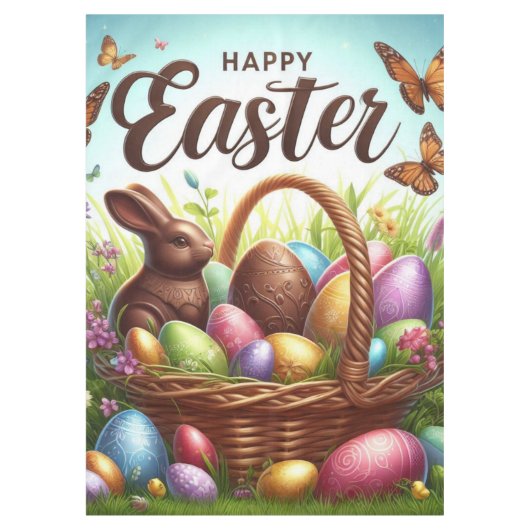 カラフル卵の入ったハッピーイースター テーブルクロス (正面)