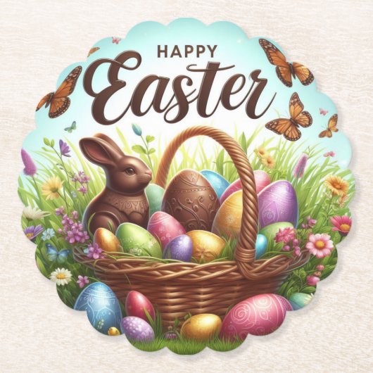 カラフル卵の入ったハッピーイースター ペーパーコースター (正面)
