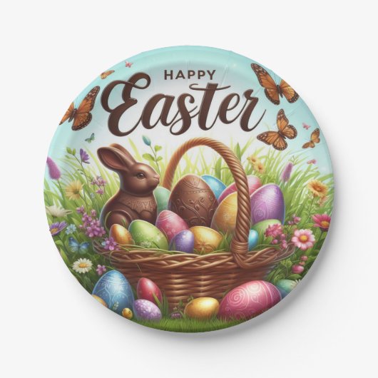カラフル卵の入ったハッピーイースター ペーパープレート (正面)