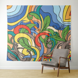 カラフル収縮フローラビーチベクターイラストレーション タペストリー