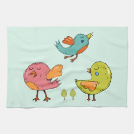 カラフル可愛いお洒落鳥たち キッチンタオル