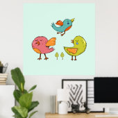 カラフル可愛いお洒落鳥たち ポスター (ホームオフィス)