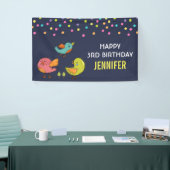 カラフル可愛いお洒落鳥トリオ誕生日 横断幕 (トレードショー)