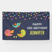 カラフル可愛いお洒落鳥トリオ誕生日 横断幕 (横)