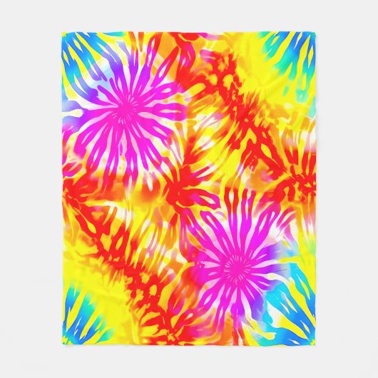 カラフル可愛いくもの巣インスパイアデザイン絞り染め フリースブランケット (正面)