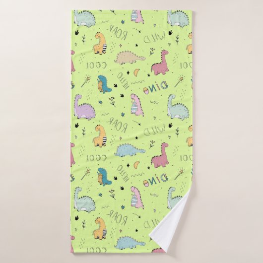 カラフル可愛い恐竜の漫画パターン バスタオル (バスタオル)