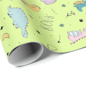 カラフル可愛い恐竜の漫画パターン ラッピングペーパー (ロールコーナー)