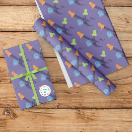 カラフル可愛い薄紫飛んでいるの幽霊 ラッピングペーパー