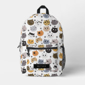 カラフル可愛おもしろいい猫とポー名前をカスタムする プリントバックパック (正面)