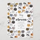 カラフル可愛おもしろいい猫とポー誕生日 招待状 (正面/裏面)