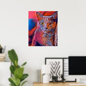 カラフル可愛お洒落い猫ポートレート ポスター (ホームオフィス)