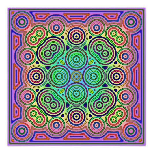 カラフル同心円のタイルデザイン ポスター (正面)