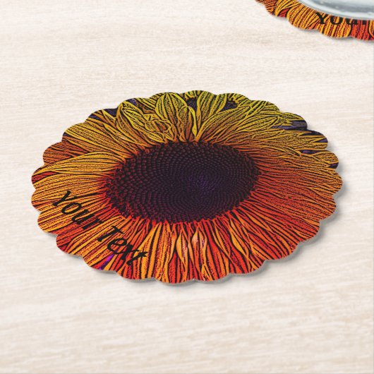 カラフル同時代大型イエローヒマワリ ペーパーコースター (アングル)