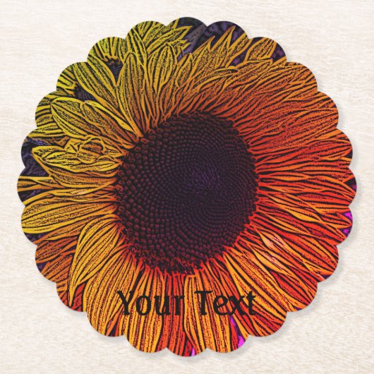 カラフル同時代大型イエローヒマワリ ペーパーコースター (正面)