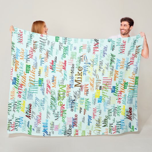 カラフル名前をカスタムするオン淡い色のブルー フリースブランケット (インサイチュ)